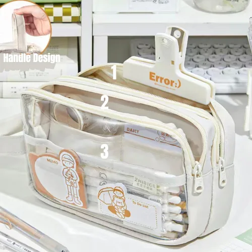 Miniatura 5 de Bolsillos claros Estuche para lápices Estuche cosmético Marcador de pluma Organizador de escritorio Suministros de oficina (blanco)