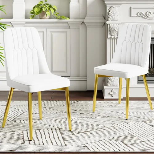 Miniatura 30 de Juego de 2 sillas de comedor modernas, sillas de comedor de piel sintética con cojín grueso y patas de metal, sillas de cocina negras para comedor