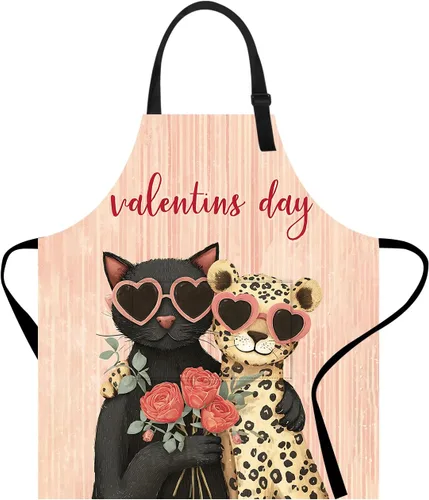 Miniatura 4 de Delantal divertido con bolsillo para mujeres y hombres, delantal de cocina ajustable para barbacoa y horneado con lindos animales y flores