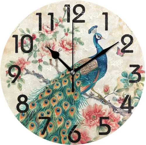 Miniatura 19 de Spring Hummingbird - Reloj de pared redondo con estampado de flores, 9.5 pulgadas, funciona con pilas, reloj de escritorio analógico silencioso