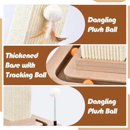 Miniatura 3 de LIFLIX Rascador para gatos de 27 pulgadas, rascador de sisal para gatos con bolas interactivas y bolas colgantes, postes rascadores verticales