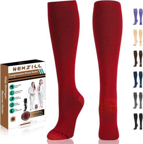 Miniatura 32 de NEWZILL Calcetines de compresión de cobre para mujeres y hombres, de 15-20 mmHg, algodón con control de olores, calcetines de vestir para negocios