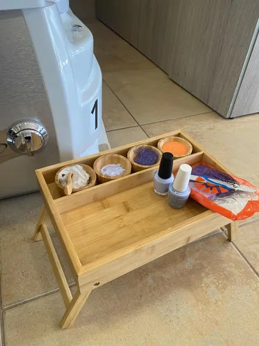 Miniatura 3 de Bandeja de spa de pedicura con patas hecha de bambú 12.2 in x 8.3 in x 2.0 in (patas 5.3 in)