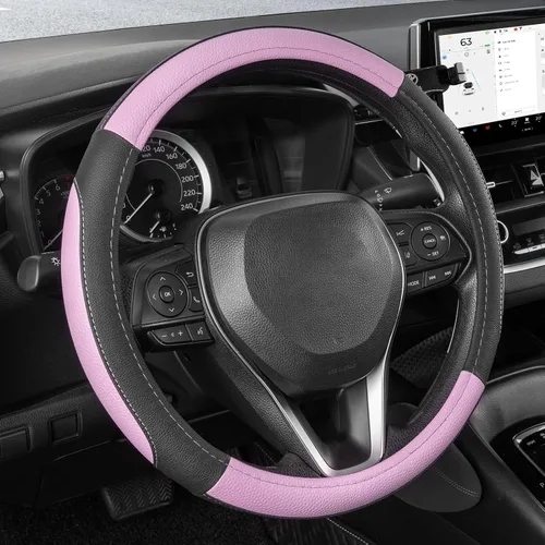 Miniatura 16 de SEG Direct Funda para volante de automóvil, tamaño mediano estándar de 14 1/2-15 pulgadas, embalaje no plegable, resistente, antideslizante, cuero