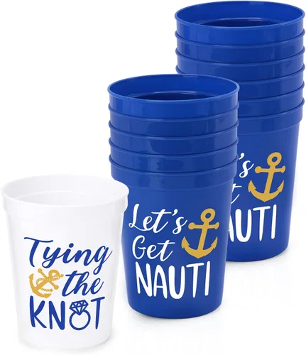 Nefelibata Vasos de plástico náuticos para fiesta de marineros, 12 unidades, Let's Get Nauti, despedidas de soltera, fiestas temáticas de estadio,