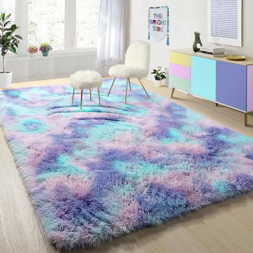 Miniatura 38 de PAGISOFE Alfombras esponjosas de dormitorio de 4 x 6 pies, color negro, alfombra moderna para sala de estar, alfombra lanuda para interiores