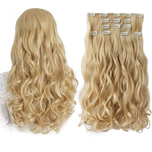 Miniatura 36 de Extensiones de cabello negro lacio, 2 juegos de extensiones de cabello con clip para mujeres, Halloween, 5 piezas de 22 pulgadas, piezas de cabello