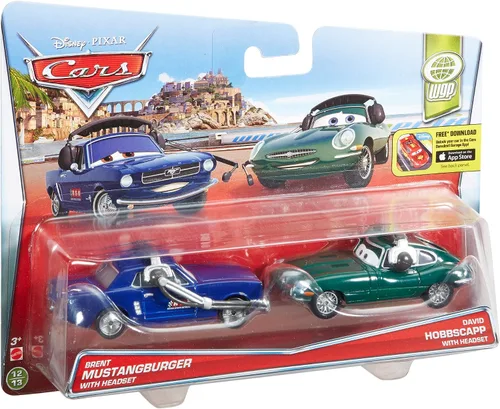 Miniatura 3 de Disney /Pixar Cars Brent Mustangburger con auriculares y Leland Turbo Carro de personajes fundido a presión (paquete de 2)
