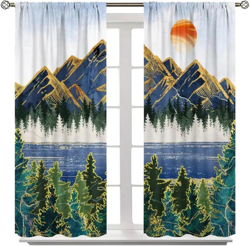 Miniatura 8 de Cortinas opacas con bolsillo para cortinero de montaña forestal, para sala de estar, oscurecimiento de la habitación, estilo japonés, paisaje