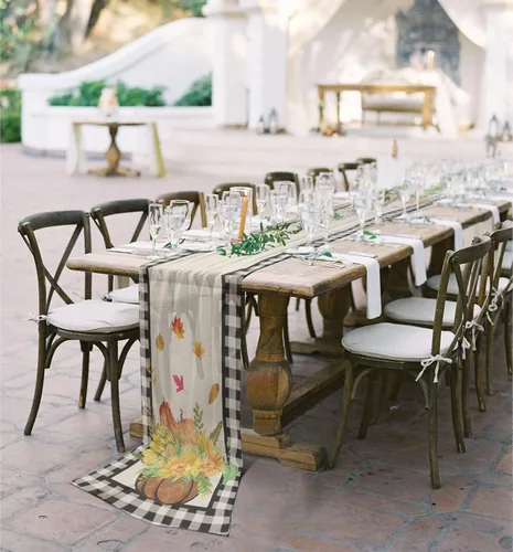 Miniatura 5 de Plaid Pumpkin Sunflower Chiffon Table Runner 55 Inches Long, Voile Sheer Tulle Runner for Rustic Wedding Reception Bridal Shower Decorations