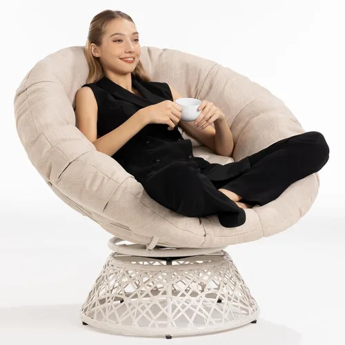 Miniatura 10 de Bme Silla Papasan ergonómica de mimbre de 40 pulgadas con cojín y marco suaves y gruesos, giro de 360°, círculo, lectura, silla cómoda para sala