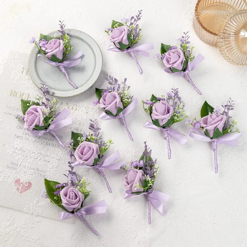Miniatura 6 de 10 unids/lote de espuma artificial PE flores boda novio hermano padre boutonnieres hombres ojales ramillete boda flor fiesta decoración