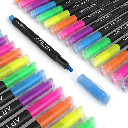 Miniatura 3 de ARTEZA Resaltadores – Juego de 60 colores neón surtidos con puntas de cincel estrechas, tinta de secado rápido para la escuela, oficina, diario