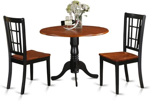 Miniatura 15 de East West Furniture DLNI3-BLK-C - Juego de comedor de 3 piezas que contiene una mesa de comedor redonda con gotas y 2 sillas de cocina tapizadas