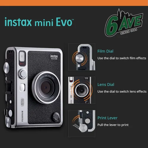 Miniatura 2 de Fujifilm Instax Mini EVO Hybrid Cámara instantánea (negra) con paquete de película instantánea Instax-Mini Twin de 40 hojas + tarjeta de memoria