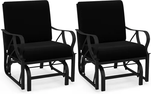 Miniatura 14 de Giantex Mecedora para patio, mecedora para exteriores con cojín grueso, marco de metal rociado, reposabrazos curvado, silla oscilante para jardín
