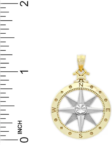 Miniatura 3 de Charm America - Gold Two-Tone Compass Charm - 10 Karat Solid Gold - Nautical Jewelry Pendant