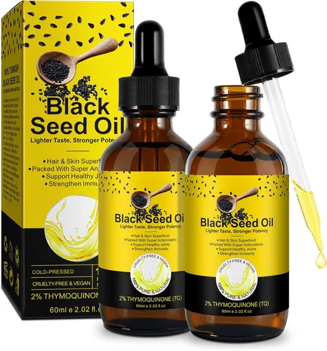 Aceite de Semilla Negra – Aceite de Semilla Negra 100% puro sin refinar, orgánico natural prensado en frío con 2% TQ y una armonía dinámica de