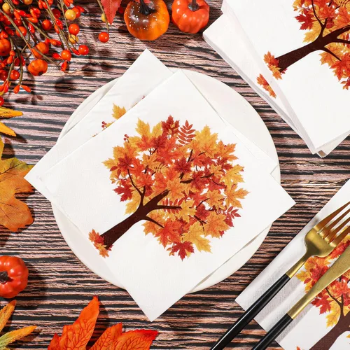 Miniatura 6 de Paquete de 120 servilletas de papel de otoño, hojas de arce, servilletas desechables de hojas de otoño, servilletas decorativas para otoño