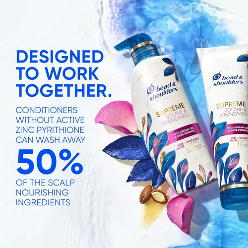 Miniatura 3 de Head & Shoulders Supreme Champú anticaspa con aceite de argán y esencia de rosa, 1% de piritiona de zinc, sin sulfatos, hidratación profunda
