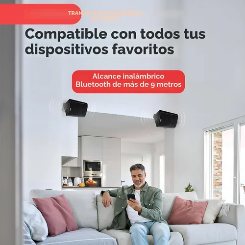 Miniatura 3 de Pyle - Sistema de altavoces de montaje en pared resistente al agua - Par de altavoces activos + pasivos de 13,33 cm, inalámbricos, compatibles