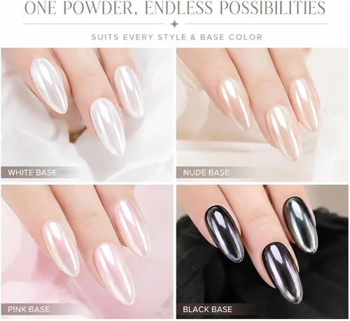 Miniatura 3 de Polvo de uñas de cromo perla para uñas de gel, polvo de uñas con efecto espejo Aurora blanco, pigmento nacarado iridiscente para arte de uñas