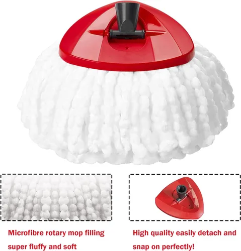 Miniatura 4 de FOOKCIAN Juego de Repuesto para Trapeador Giratorio - 4 Cabezales de Microfibra, Base, Mango de 30-58'' Compatible con OCedar EasyWring - Blanco