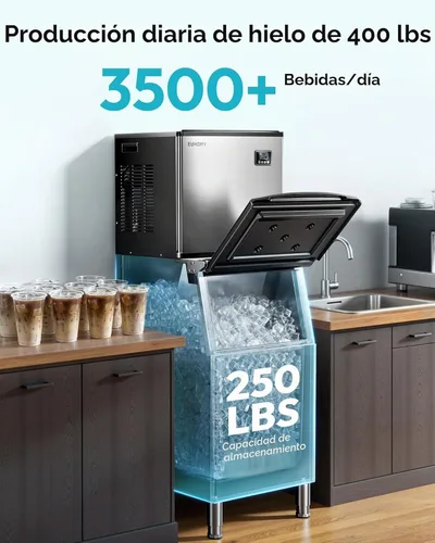 Miniatura 3 de EUHOMY Máquina comercial para hacer hielo de 400 libras/24 horas, aprobación ETL, máquina de hielo industrial, almacenamiento de 250 libras, lista