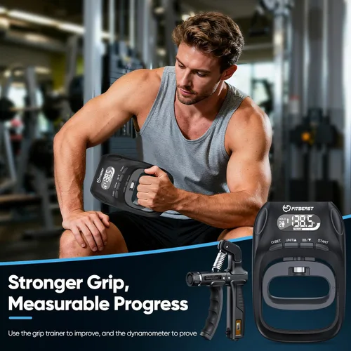 Miniatura 6 de FitBeast Set de prueba de fuerza de agarre con herramientas para fortalecer las manos – Rastrea el progreso, desarrolla la fuerza y apoya la Negro