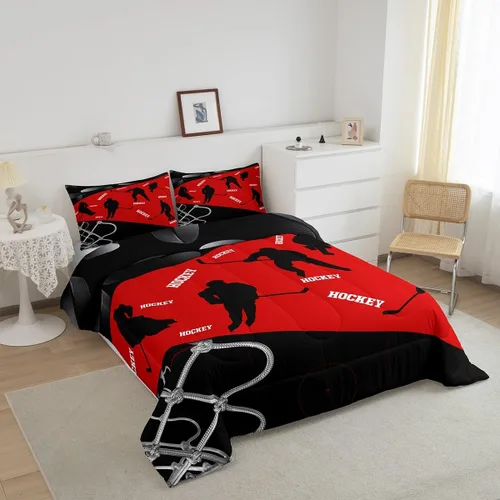 Miniatura 3 de Juego de ropa de cama de hockey sobre hielo para niños, adolescentes y adultos, juegos de edredón de disco de hockey, regalo para fanáticos