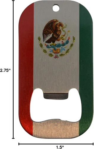 Miniatura 3 de Abridor de botellas con bandera de México, acero inoxidable, resistente, nacional mexicano, MX
