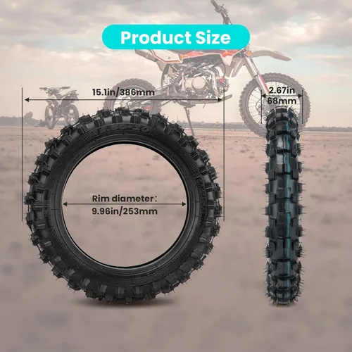 Miniatura 5 de Juego de neumático todoterreno y cámara interior de 2.5-10 pulgadas, neumático de dirt bike con rin de 10 pulgadas y cámara interior de dirt bike