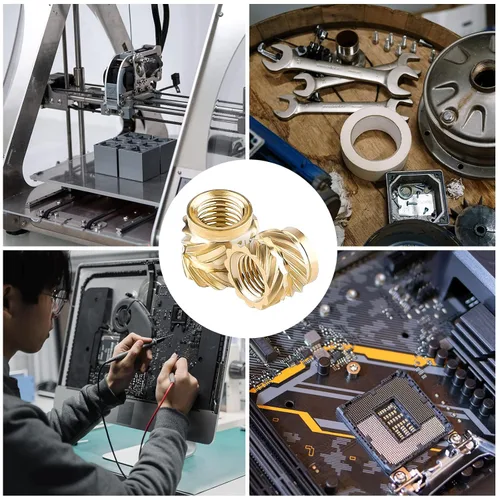 Miniatura 7 de 100 piezas de tuercas de latón para impresión 3D, M3x4x5mm M3 Inserto roscado Tuercas moleteadas de latón Tuerca hembra moleteada con rosca