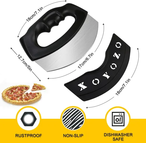 Miniatura 4 de Cortador de pizza, picador de ensalada, hoja grande de acero inoxidable con tapa, cuchillo mezzaluna para utensilios de cocina