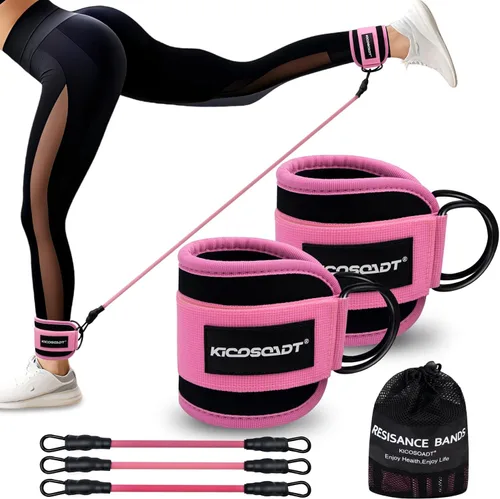 Miniatura 9 de Ankle Resistance Bands with Cuffs, Natural Latex Tubes, 3 Levels for Leg and Glute Workouts, Padded Ankle Straps for Kickbacks, Hip Training and