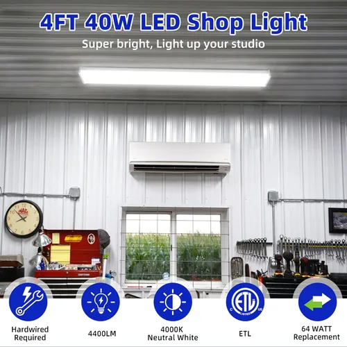 Miniatura 2 de hykolity Luz envolvente LED de 4 pies, 40 W, 4400 lm, 4000 K, [equivalente a 2 lámparas fluorescentes de 32 W], lámpara LED envolvente de 4 pies