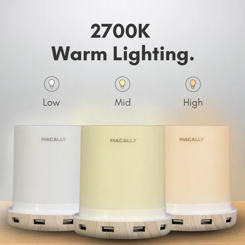 Miniatura 4 de Macally Lámparas pequeñas táctiles para mesita de noche - Lámpara de noche con puerto USB - Lámpara de mesa corta regulable de 3 vías para espacios