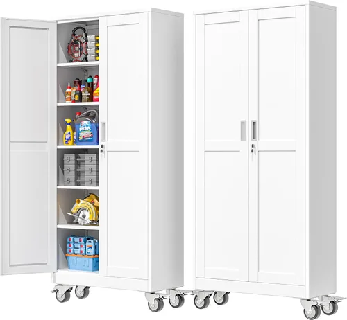 Miniatura 22 de PAOFIN Armario de almacenamiento de metal, archivadores de acero de 35 pulgadas de alto con puertas con cerradura y estantes ajustables, gabinete