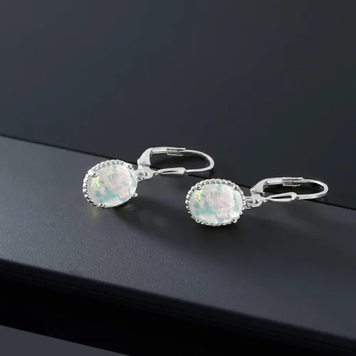 Miniatura 101 de Gem Stone King Aretes colgantes de gota para mujer, plata de ley 925, piedra natal ovalada de 0.354 x 0.276 in, joyería fina, regalos para ella