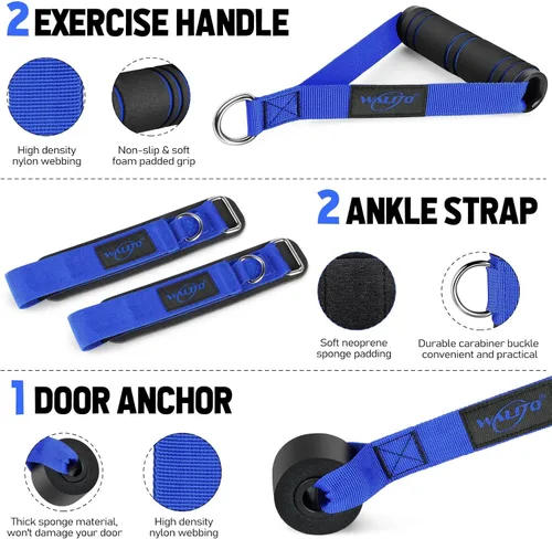 Miniatura 4 de WALITO - Juego de bandas de resistencia con asas, anclaje de puerta, correas de tobillo para piernas, para entrenamiento de resistencia pesada, Azul