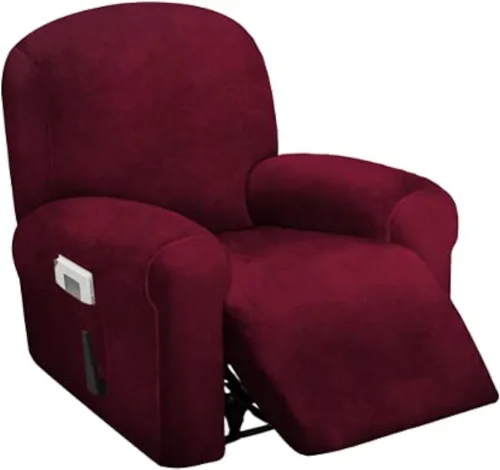 Miniatura 8 de ULTICOR Funda reclinable de terciopelo para sofá reclinable de 4 piezas, 1 asiento, fundas elásticas de terciopelo para sofá reclinable de 1 cojín