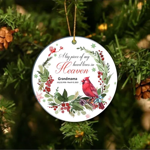 Miniatura 4 de Adorno conmemorativo personalizado, decoración colgante de árbol de Navidad conmemorativo de cardenales, adorno personalizado de cerámica