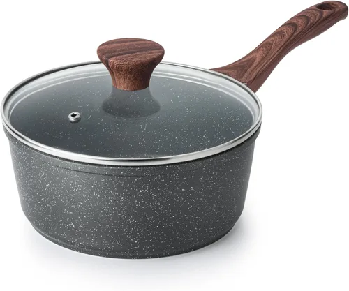 SENSARTE Cacerola antiadherente con tapa, olla pequeña de 1.5 cuartos con revestimiento de granito suizo, mango que se mantiene fresco, olla Gris