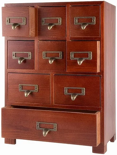 Miniatura 21 de Gabinete de boticario con 16 cajones con mesa, baúles y gabinetes de boticario, gabinete para catálogo de tarjetas de biblioteca, caja de Azul