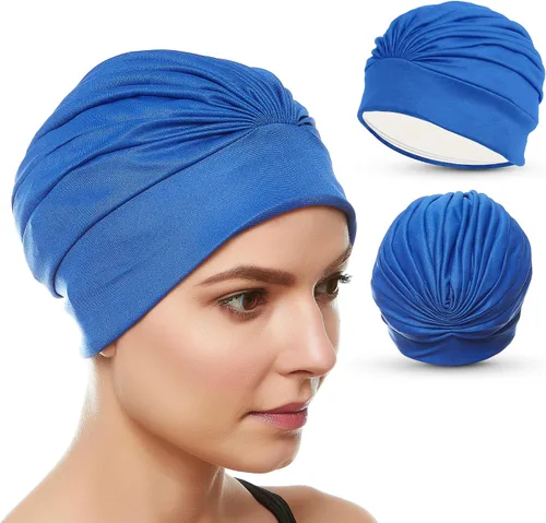 Miniatura 10 de BEEMO Gorros de natación para mujer, turbante de natación, de poliéster, con forro de látex, plisado para mujer Púrpura