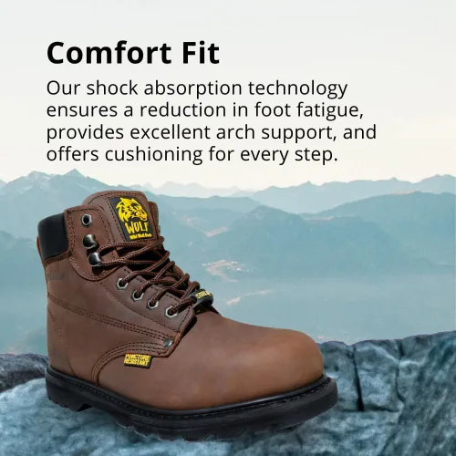 Miniatura 5 de Wolf Work Boot 100% Genuine Upper Leather Oil Impact Electrical Hazards Non-Slip Rubber Sole Tan Nubuck Plain Toe Padded Collar