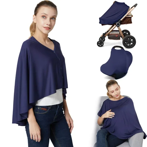 Funda de lactancia y poncho de lactancia para bebé, cubierta de lactancia materna multiusos para toldo de asiento de automóvil, funda de asiento Azul