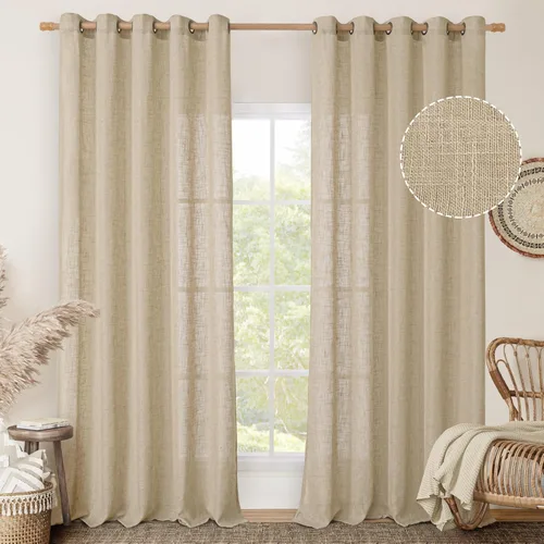 Miniatura 28 de LAMIT Cortinas de lino sintético para dormitorio, paneles filtrantes de luz, cortinas de lino con protección de privacidad con ojales para ventanas