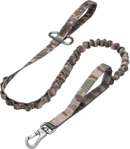 Miniatura 13 de EXCELLENT ELITE SPANKER Correa táctica elástica para perros con bungee, correa militar ajustable de liberación rápida con 2 asas de control (Negro)