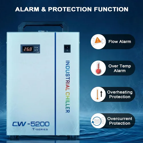 Miniatura 7 de S&A Enfriador de agua industrial CW-5200DH 7L, 0.9HP, 3.43gpm, 5699 BTU/h, para sistemas de grabado láser y corte de CO2 de 60W a 150W